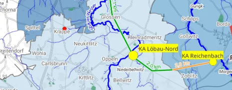 Karte mit Kläranlagen und deren Einzugsgebiete